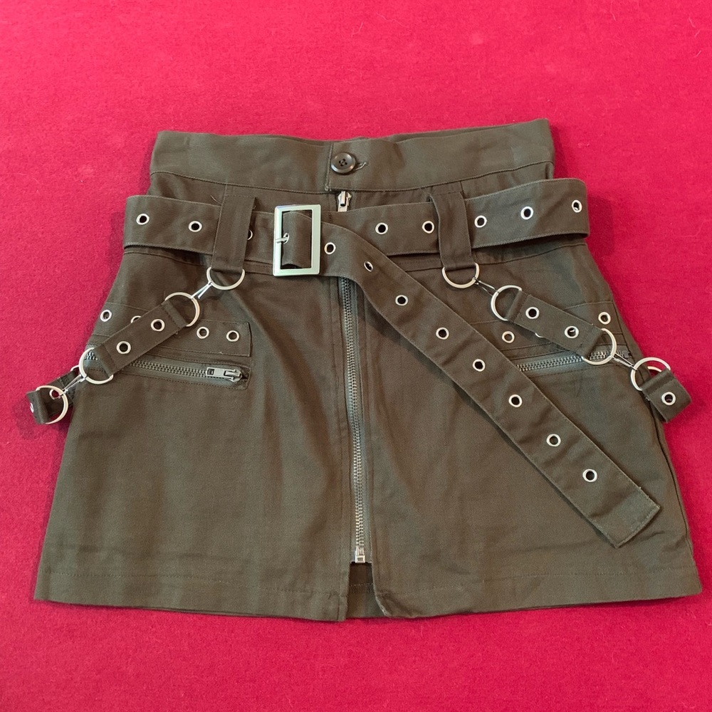 Carmar Denim Army Green Belted Zip-up Skirt